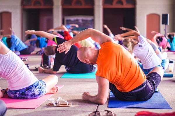 A yoga class in full swing