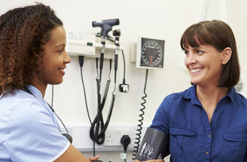 Patient gets blood pressure taken